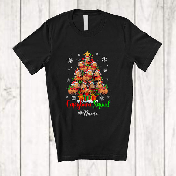 MacnyStore - Personalized Custom Name Capybara Squad; Awesome Christmas Tree Santa Capybara Family T-Shirt