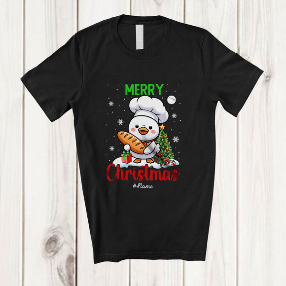 MacnyStore - Personalized Custom Name Merry Christmas; Adorable X-mas Tree Duck Lunch Lady Chef Group T-Shirt