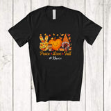 MacnyStore - Personalized Custom Name Peace Love Fall; Amusing Thanksgiving Hand Sign Pumpkin Heart Gnome T-Shirt
