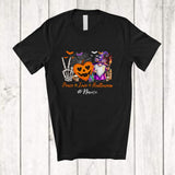 MacnyStore - Personalized Custom Name Peace Love Halloween; Scary Skeleton Hand Sign Heart Pumpkin Gnome T-Shirt