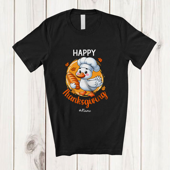 MacnyStore - Personalized Custom Name Happy Thanksgiving; Adorable Goose Fall Lunch Lady Chef Group T-Shirt