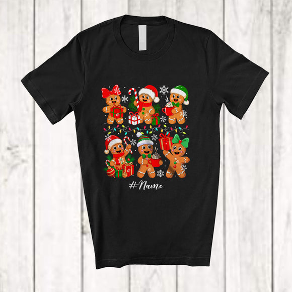 MacnyStore - Personalized Custom Name Santa Elf Gingerbread Cookies; Lovely Christmas Lights Baking Baker T-Shirt