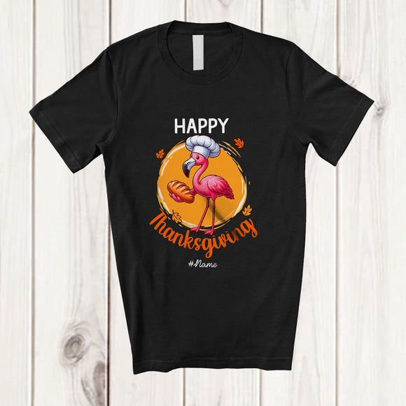 MacnyStore - Personalized Custom Name Happy Thanksgiving; Adorable Flamingo Fall Lunch Lady Chef Group T-Shirt