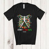 MacnyStore - Personalized Custom Name Merry X-Raymas; Joyful Christmas Santa Skeleton X-Ray Rib Cage Radiology T-Shirt