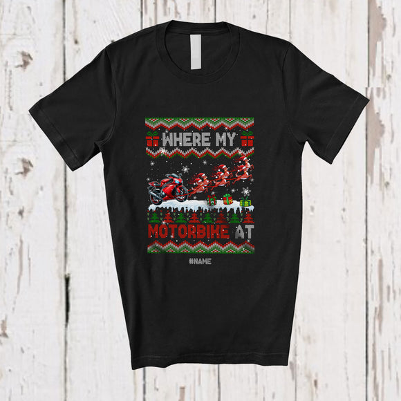 MacnyStore - Personalized Custom Name Where My Motorbike At; Joyful Christmas Sweater Reindeer Riding T-Shirt