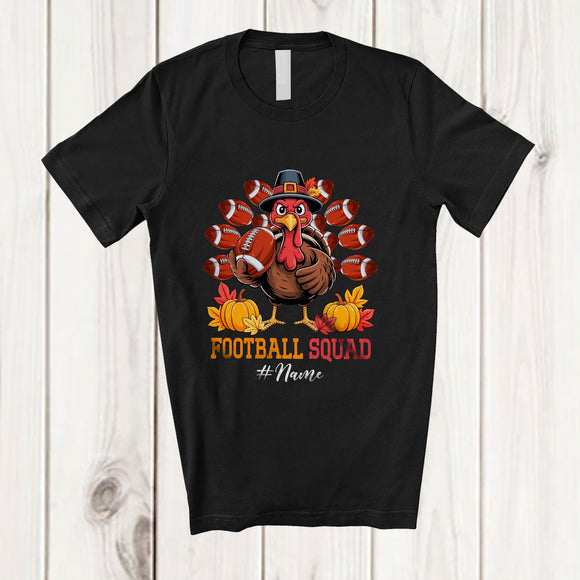 MacnyStore - Personalized Custom Name Football Squad; Happy Thanksgiving Turkey Football Balls Tail Player T-Shirt