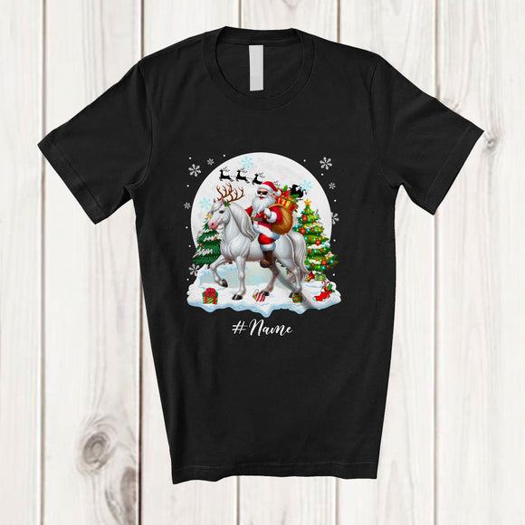 MacnyStore - Personalized Custom Name Santa Riding Horse Reindeer; Amusing Christmas Snow Animal T-Shirt