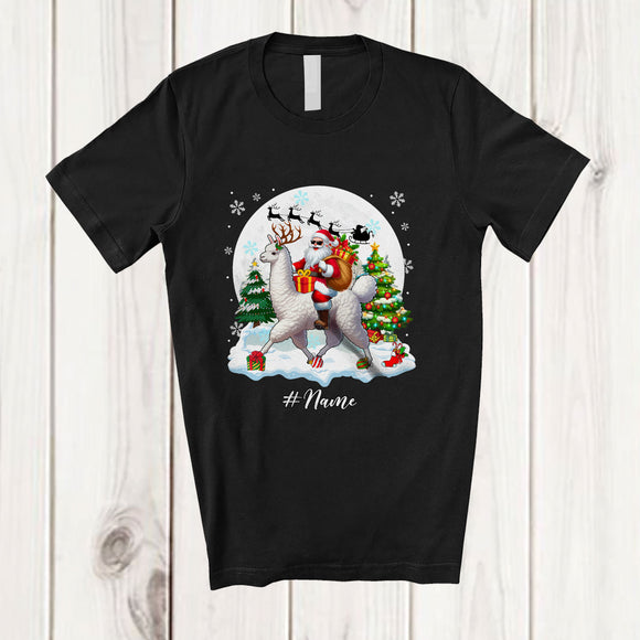 MacnyStore - Personalized Custom Name Santa Riding Llama Reindeer; Amusing Christmas Snow Animal T-Shirt