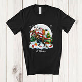MacnyStore - Personalized Custom Name Santa Riding T-Rex Reindeer; Amusing Christmas Snow Dinosaur T-Shirt