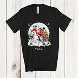 MacnyStore - Personalized Custom Name Santa Riding Unicorn Reindeer; Amusing Christmas Snow Family T-Shirt