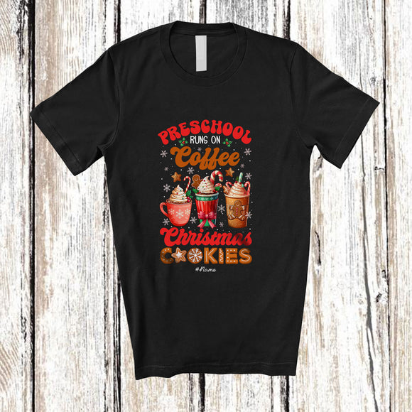 MacnyStore - Personalized Custom Name Preschool Runs On Christmas Cookies Coffee; Joyful Baking Teacher T-Shirt