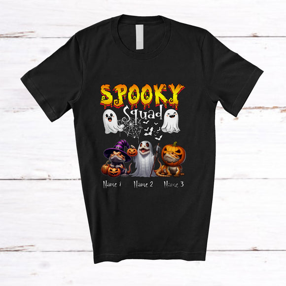 MacnyStore - Personalized Custom Name Spooky Squad; Horror Halloween Three Bearded Dragon Witch Boo Ghost T-Shirt