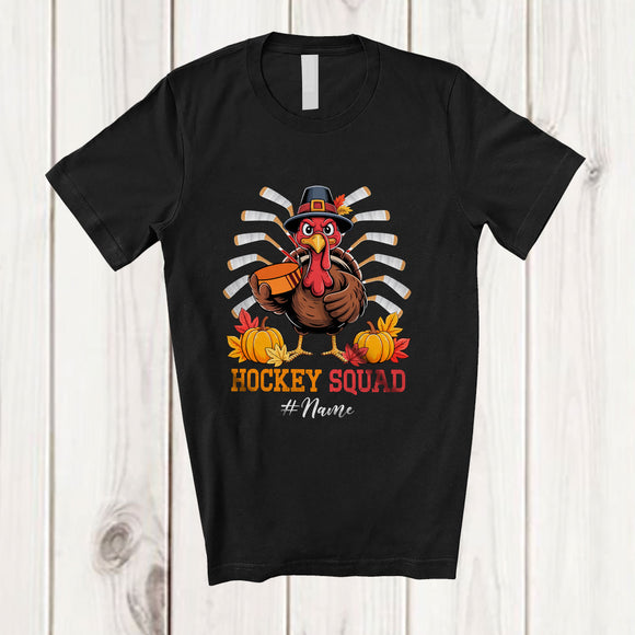 MacnyStore - Personalized Custom Name Hockey Squad; Happy Thanksgiving Turkey Hockey Stick Tail Player T-Shirt