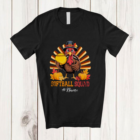MacnyStore - Personalized Custom Name Softball Squad; Happy Thanksgiving Turkey Softball Stick Tail Player T-Shirt