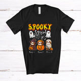 MacnyStore - Personalized Custom Name Spooky Squad; Horror Halloween Three Sloth Witch Boo Ghost Animal T-Shirt