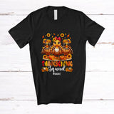 MacnyStore - Personalized Custom Name Thanksgiving Squad; Lovely Three Turkey Sunflowers; Girls Family T-Shirt