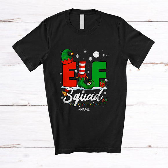 MacnyStore - Personalized Custom Name Elf Squad; Humorous Christmas Elf Shoes Snowing; Pajama Family Group T-Shirt
