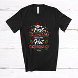 MacnyStore - Personalized Custom Name First Christmas With My Hot New Boyfriend; Amusing Plaid Santa Couple T-Shirt