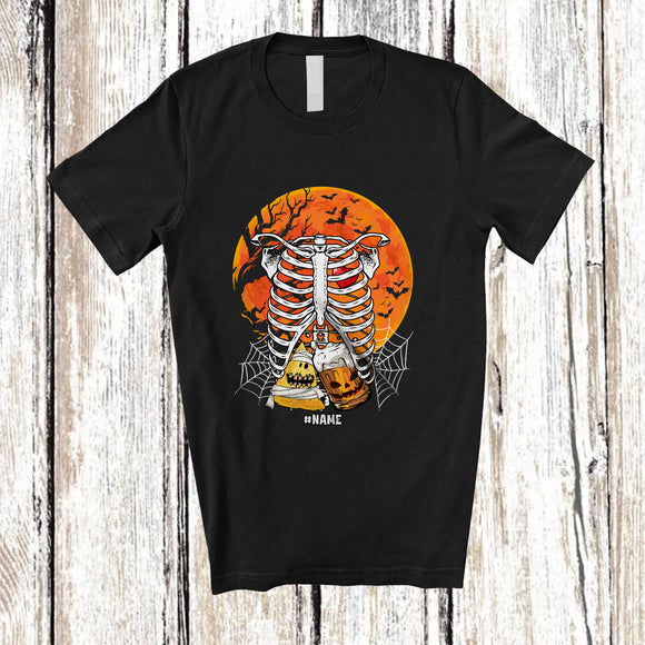 MacnyStore - Personalized Custom Name Heart Rib Cage X-Ray With Beer Nacho; Horror Halloween Moon; Food Drinking T-Shirt