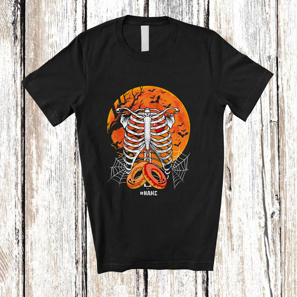 MacnyStore - Personalized Custom Name Heart Rib Cage X-Ray With Donuts; Horror Halloween Moon Family T-Shirt