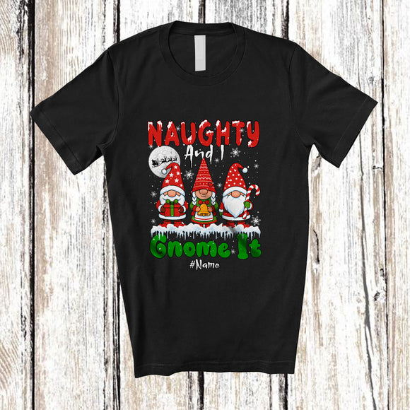 MacnyStore - Personalized Custom Name Naughty And I Gnome It; Joyful Christmas Snow Three Gnomies; Family T-Shirt