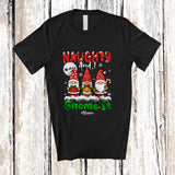 MacnyStore - Personalized Custom Name Naughty And I Gnome It; Joyful Christmas Snow Three Gnomies; Family T-Shirt