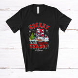 MacnyStore - Personalized Custom Name Hockey Favorite Season; Joyful Christmas Santa Playing Player T-Shirt