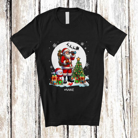 MacnyStore - Personalized Custom Name Santa Scouting; Joyful Christmas Moon Tree Snowman; Family T-Shirt