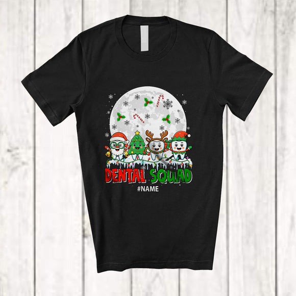 MacnyStore - Personalized Custom Name Dental Squad; Joyful Christmas Moon Four Teeth; Dentist Group T-Shirt