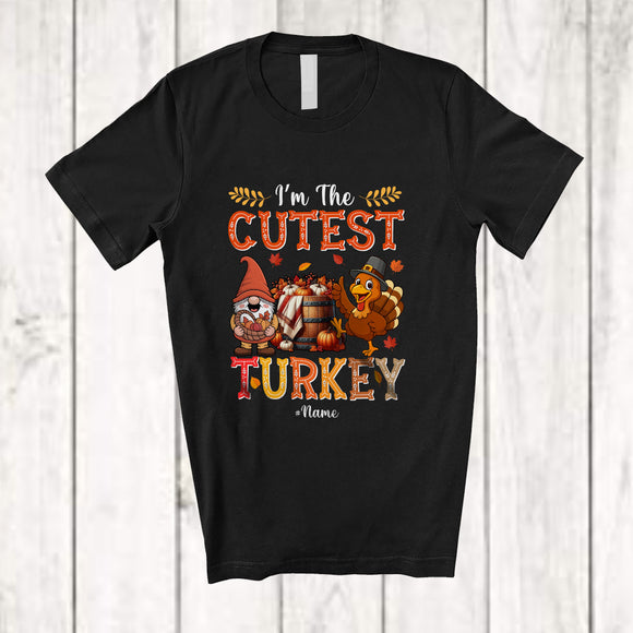 MacnyStore - Personalized Custom Name I'm The Cutest Turkey; Humorous Thanksgiving Turkey Gnome; Family T-Shirt