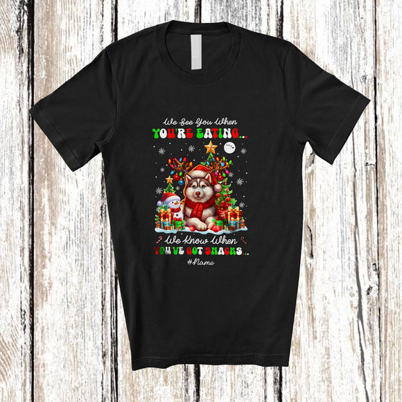 MacnyStore - Personalized Custom Name We See You Eating; Amusing Christmas Tree Husky Owner T-Shirt