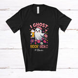 MacnyStore - Personalized Custom Name I Ghost Beer Here; Lovely Halloween Pink Boo Flowers; Drinking T-Shirt