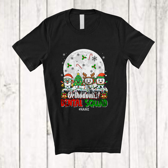 MacnyStore - Personalized Custom Name Orthodontist Dental Squad; Joyful Christmas Moon Four Teeth; Dentist T-Shirt