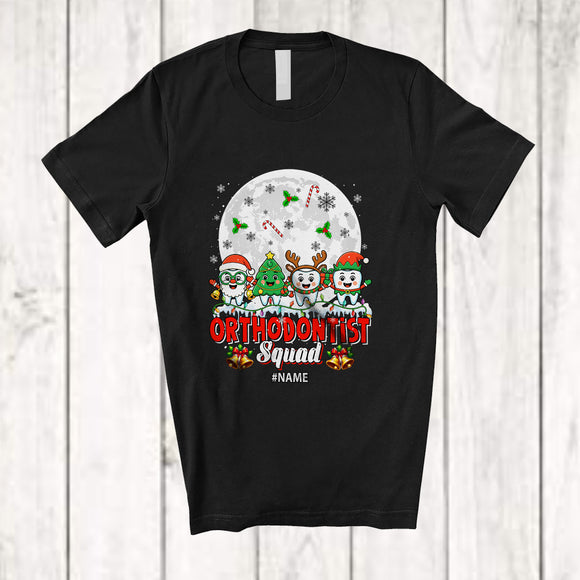 MacnyStore - Personalized Custom Name Orthodontist Squad; Joyful Christmas Moon Four Teeth; Dentist T-Shirt