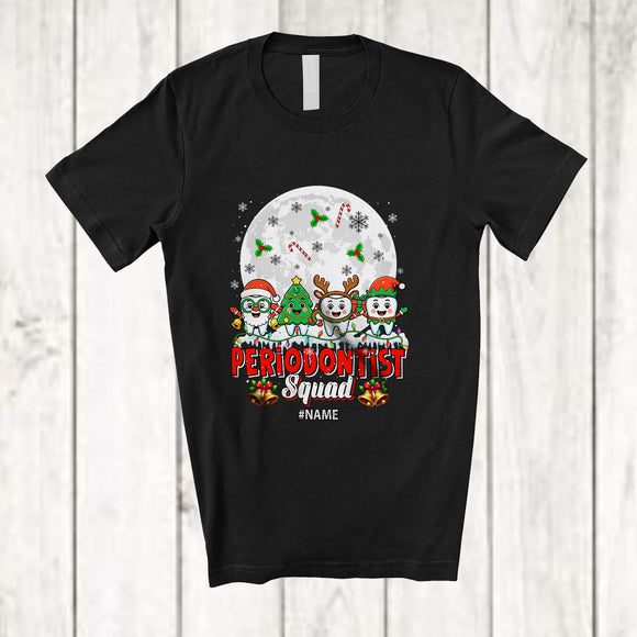 MacnyStore - Personalized Custom Name Periodontist Squad; Joyful Christmas Moon Four Teeth; Dentist T-Shirt