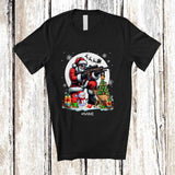 MacnyStore - Personalized Custom Name Santa Hunting; Joyful Christmas Moon Tree Snowman; Family T-Shirt