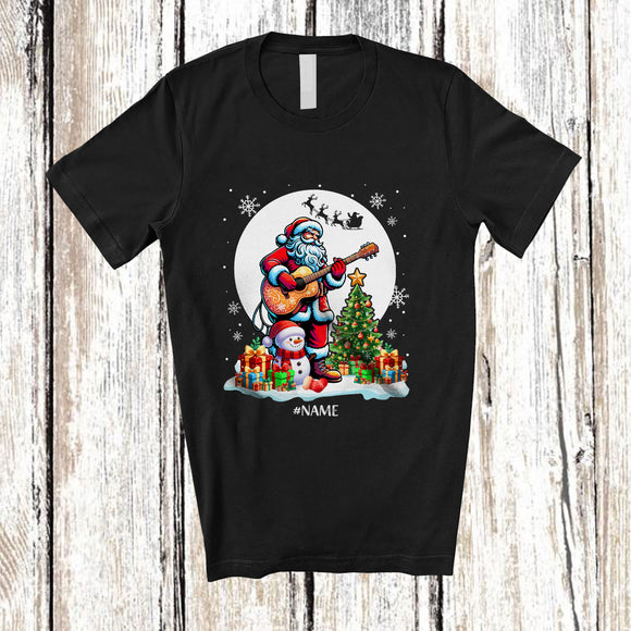 MacnyStore - Personalized Custom Name Santa Playing Guitar; Joyful Christmas Moon Tree Snowman; Family T-Shirt
