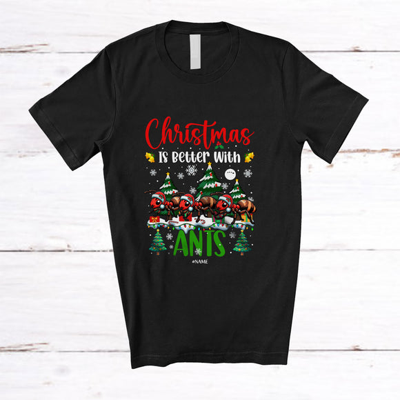 MacnyStore - Personalized Custom Name Christmas Is Better With Ants; Lovely Three Santa Animal Ants T-Shirt