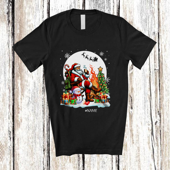 MacnyStore - Personalized Custom Name Santa Camping; Joyful Christmas Moon Tree Snowman; Family T-Shirt