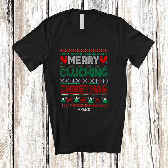 MacnyStore - Personalized Custom Name Merry Clucking Christmas; Sarcastic Sweater Naughty; Rooster Farmer T-Shirt
