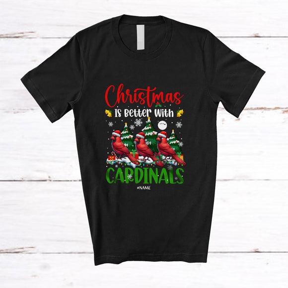 MacnyStore - Personalized Custom Name Christmas Is Better With Cardinals; Lovely Three Santa Cardinal T-Shirt