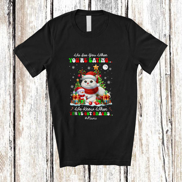 MacnyStore - Personalized Custom Name We See You Eating; Amusing Christmas Tree Cat Owner T-Shirt