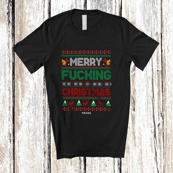 MacnyStore - Personalized Custom Name Merry Fucking Christmas; Sarcastic Sweater Adult Naughty Couple T-Shirt