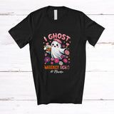 MacnyStore - Personalized Custom Name I Ghost Whiskey Here; Lovely Halloween Pink Boo Flowers; Drinking T-Shirt
