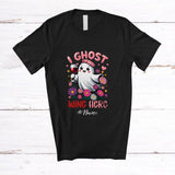 MacnyStore - Personalized Custom Name I Ghost Wine Here; Lovely Halloween Pink Boo Flowers; Drinking T-Shirt
