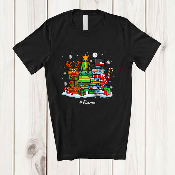 MacnyStore - Personalized Custom Name Snowman Reindeer Book Christmas Tree; Amusing X-mas Teacher Librarian T-Shirt