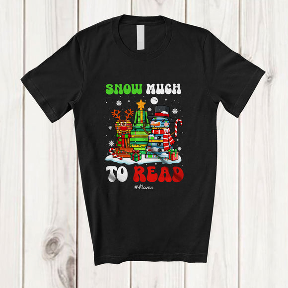 MacnyStore - Personalized Custom Name Snow Much To Read; Joyful Christmas Tree Book Snowman; Teacher Librarian T-Shirt