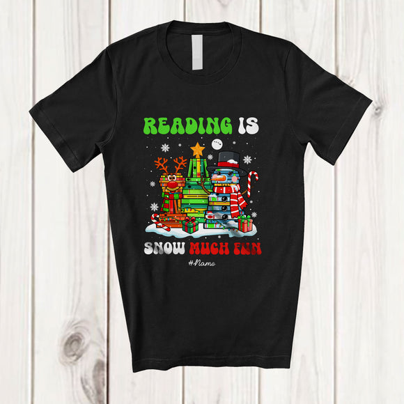 MacnyStore - Personalized Custom Name Reading Is Snow Much Fun; Joyful Christmas Book Snowman; Teacher Librarian T-Shirt
