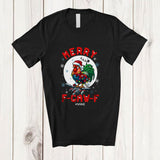 MacnyStore - Personalized Custom Name Merry F-Caw-F; Humorous Christmas Santa Rooster Chicken; Farmer T-Shirt