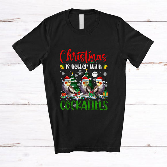 MacnyStore - Personalized Custom Name Christmas Is Better With Cockatiels; Lovely Three Santa Cockatiel T-Shirt